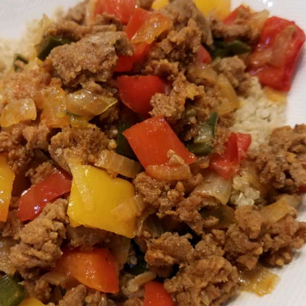 Chicken Chorizo on Quinoa with Peppers