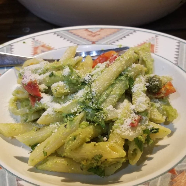 Vegan Avocado Pasta with Blackened Vegetables