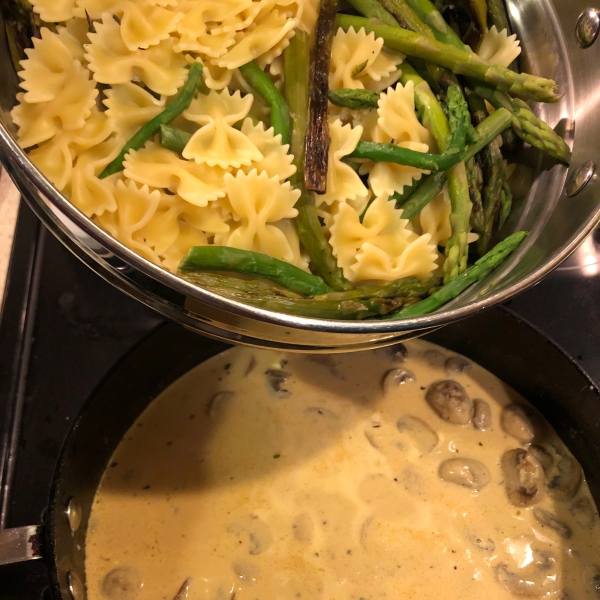 Pasta Shells with Portobello Mushrooms and Asparagus in Boursin Sauce