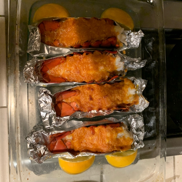 Baked Lobster Tails with Parmesan Topping