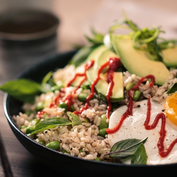 Egg and Edamame Brown Rice Bowl