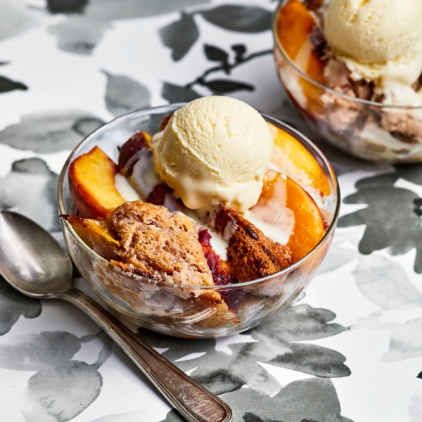 Peach Cobbler with Buttermilk Ice Cream