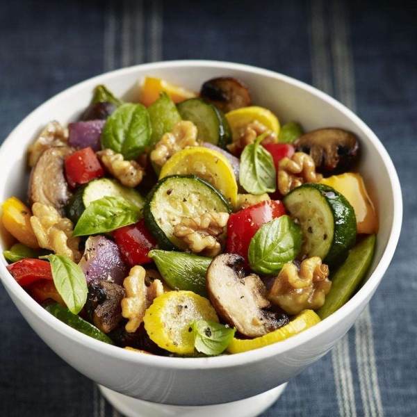 Roasted Vegetables with Walnuts, Basil and Balsamic Vinaigrette