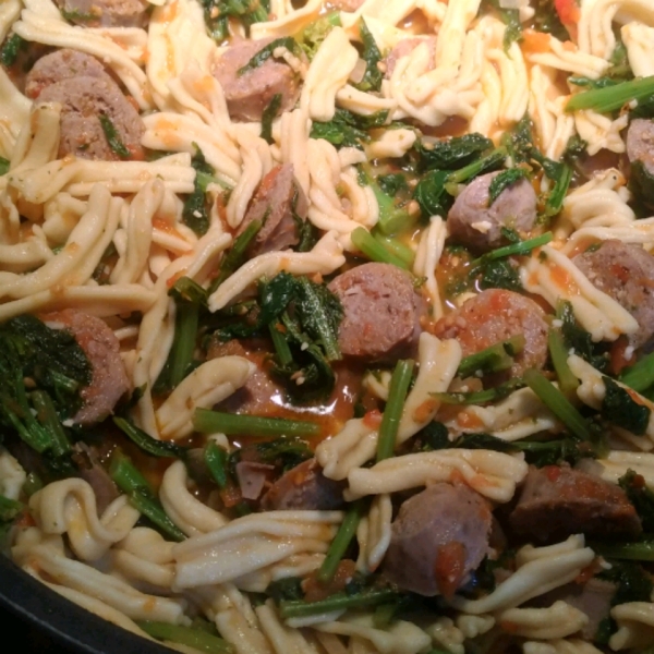 Fusilli with Rapini (Broccoli Rabe), Garlic, and Tomato Wine Sauce