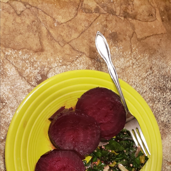 Roasted Beets and Sauteed Beet Greens