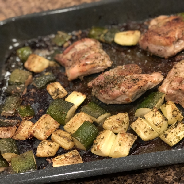 One-Pan Rosemary Chicken Thighs and Roasted Winter Vegetables for 2