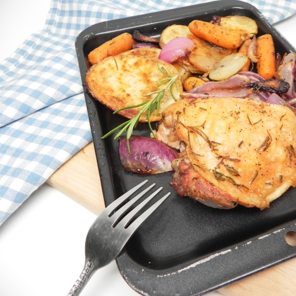 One-Pan Rosemary Chicken Thighs and Roasted Winter Vegetables for 2