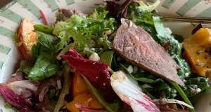 Seared Steak and Charred Nectarine Salad with Feta, Pecans, and Basil