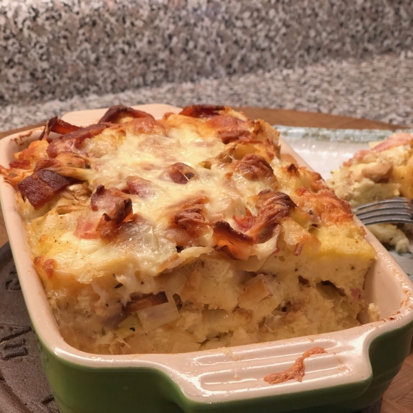 Savory Leek and Bacon Bread Pudding