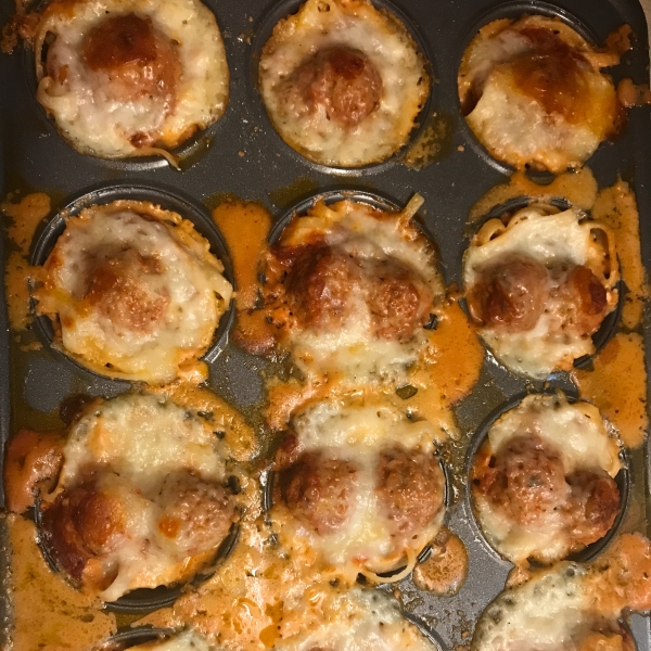 Spaghetti and Meatballs Muffin Bites