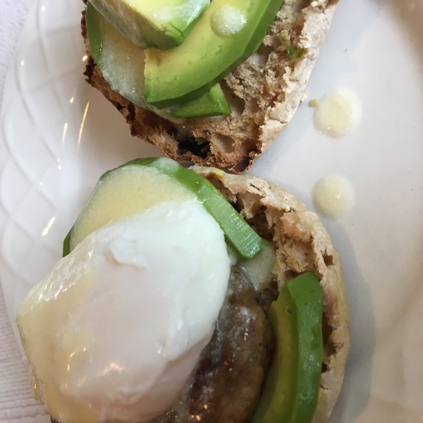 Sausage Avocado Benedict with White Cheddar Hollandaise