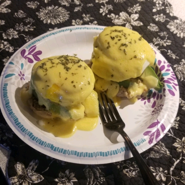 Sausage Avocado Benedict with White Cheddar Hollandaise