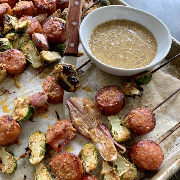 Smoked Sausage Stackers with Honey Mustard Sauce