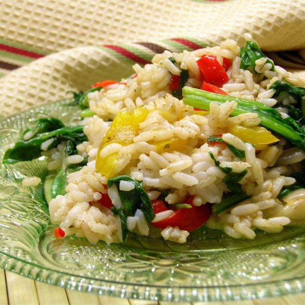 Sunny Pepper Parmesan Rice with Spinach