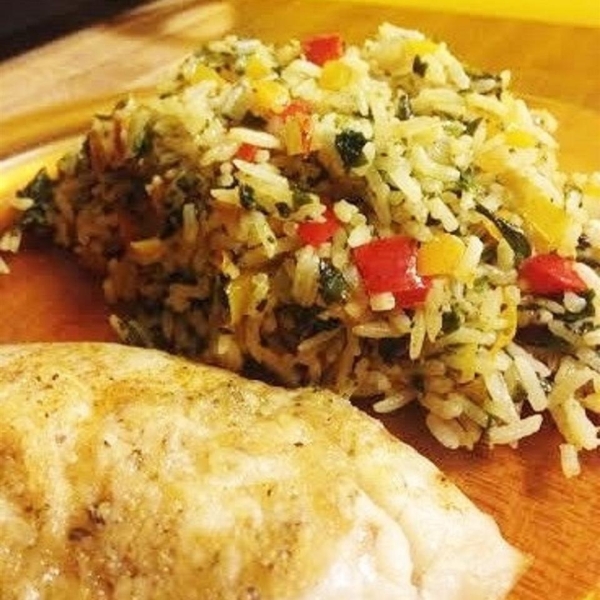 Sunny Pepper Parmesan Rice with Spinach