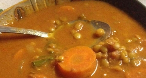 Lentil Soup with Goat Cheese and Arugula