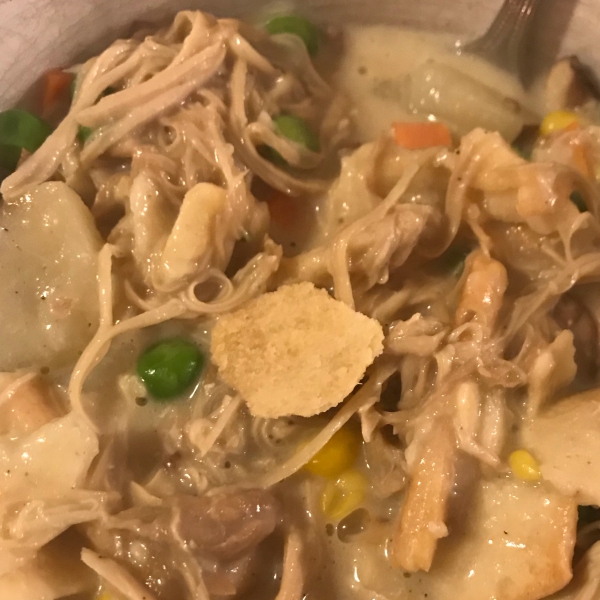 Chicken Pot Pie Soup with Toasted Almonds