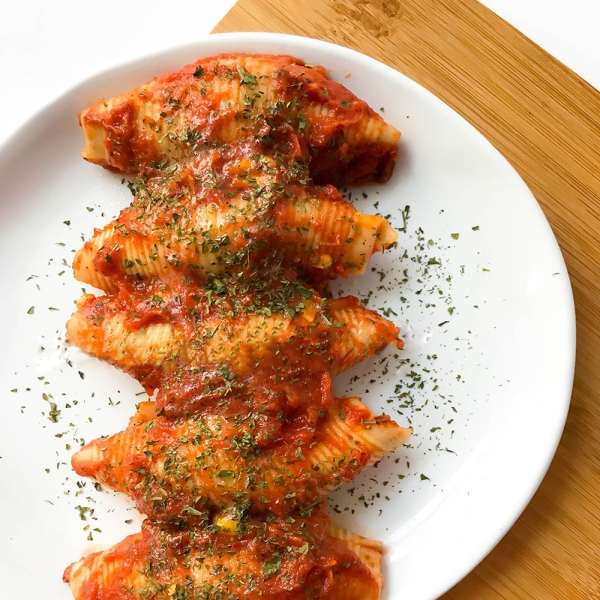 Jumbo Shells Stuffed with Spinach and Corn