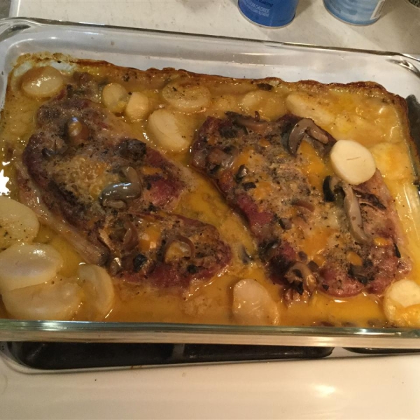 Cheddar Mushroom Pork Steaks