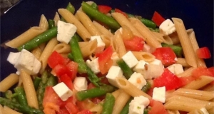 Lemon, Garlic, and Asparagus Warm Caprese Pasta Salad