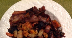 Sunshine's Roasted Winter Vegetables with Chicken-Apple Sausage and Bacon