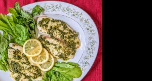 Baked Tilapia with Arugula and Pecan Pesto