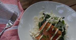 Pan-Seared Salmon with Wasabi Dressing and Bok Choy
