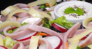 Ham, Garden Vegetable and Spring Mix Salad with Swiss Cheese