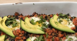 Huevos Rancheros Brunch Casserole with Ham and Cheese
