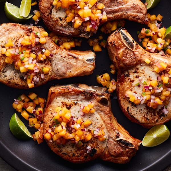 Grilled Ranch Pork Chops with Peach Jalapeno Salsa