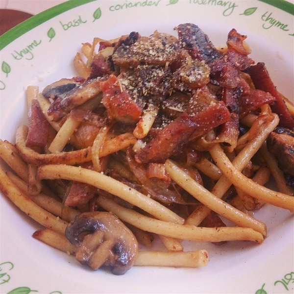 Broken Pasta with Mushroom, Onion, and Crispy SPAM®