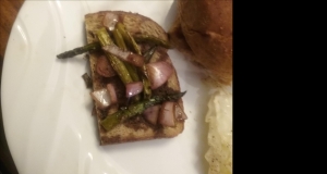 Grilled Asparagus with Roasted Garlic Toast and Balsamic Vinaigrette