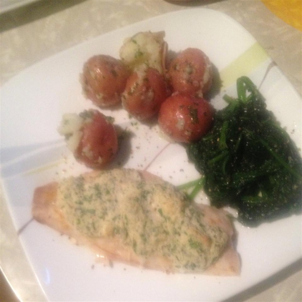 Red Snapper in Grape Leaves with Garlic and Caper butter