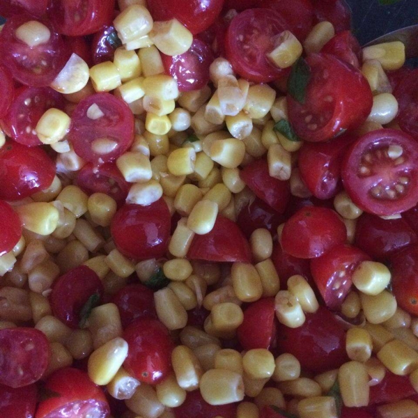 Tomato, Basil, and Corn Salad with Apple Cider Dressing