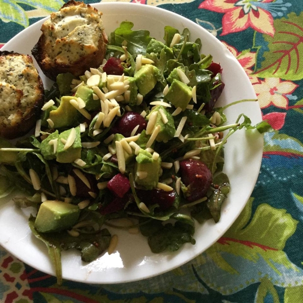 Avocado, Beet and Arugula Salad with Chevre Tartine